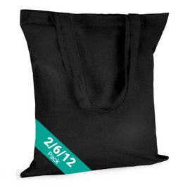 todbown Reusable Canvas Tote Bags - Lightweight Foldable Blank Grocery Bags, Eco-Friendly & Heavy Duty Tote Bags for Shopping, Travel, DIY, Gift (Black, 2-Pack)