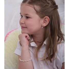 Cherished Moments Children's Sterling Silver Bracelet with High-End Simulated White and Pink Pearls and Austrian Crystals for Girls Keepsake Jewelry (LG)