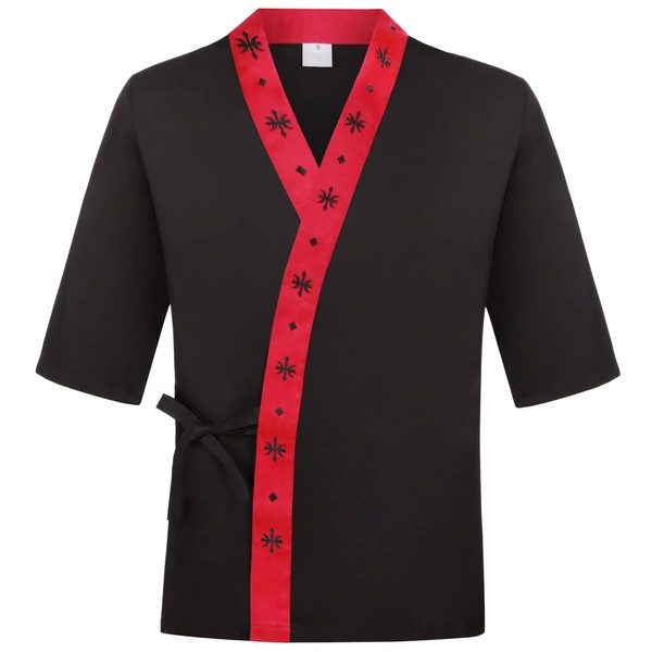 3/4 Sleeve Sushi Chef Coat Black Japanese Chef Jacket Kimono