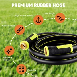 Garden Hose Set 200FT Heavy-Duty Premium 5/8'' Rubber 3-Layer Water Hose - Innovation Flexible Hybrid Lightweight Water Hose with 10 Pattern Spray Nozzle, Full Brass Male to Female Fitting
