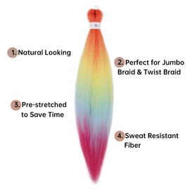 Pre-Stretched Braiding Hair Ombre Rainbow Braiding Hair Extensions 26 Inch 6 packs Hot Water Setting Professional Soft Yaki Synthetic Crochet Braids（Rainbow Color）