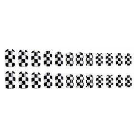 MERVF Medium Press on Nails Square Fake Nails Press ons Black White Checkered Glue on Nails with Design Squoval Acrylic False Nails Glossy 24pcs