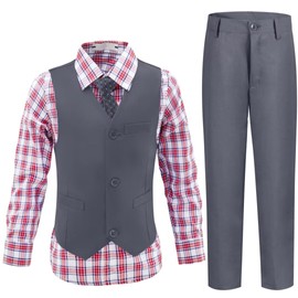 Boys Formal Suit Set Gray Kids Dress Tuxedo Dress Vest Pants Set for Homecoming Size 6