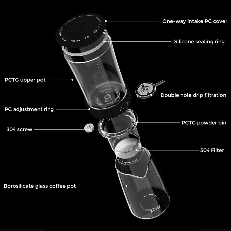 Bincoo Glass Ice Coffee Dripper with Adjustable Dripe Flow Control,