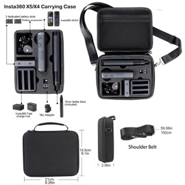 PellKing Accessory Bundle for Insta360 X5/X4,Hard Shell Carrying Case with Shoulder Belt,Selfie Stick,Backpack Clip,Sreen Protector,Head Strap Mount,360 Rotation Bike Handlebars Mount,Helmet Mount,etc