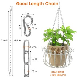 1/8 X 28 Inch Stainless Steel Gate Chain Lock, Adjustable Gate Link Chain Lock with 1/5 inch Carabiners, Metal Security Gate Chain Link for Outdoor Fences, Yard Pet Cage, Side Back Garden Door, Silver