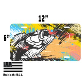 Ink Trendz BASS Fishing Novelty Art Front Aluminum Novelty License Plate Tag Made in The USA