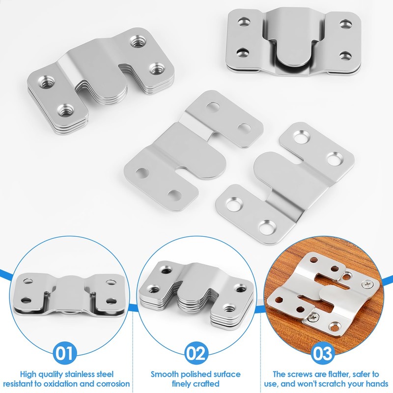 8 PCS Flush Mount Brackets, Concealed Headboard Wall Fixings Brackets,