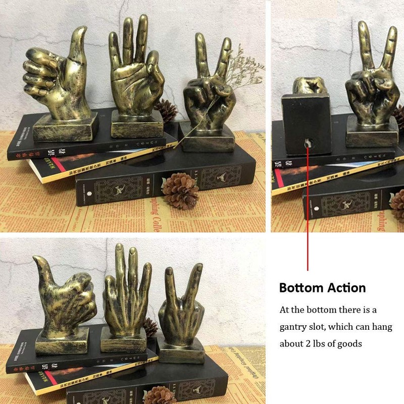 LEPENDOR Golden Polyresin Hand Gesture Desk Statues Finger Sculpture Decor