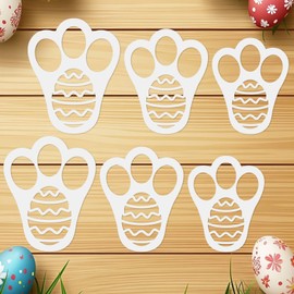 6pcs Easter Bunny Footprint Stencils, 3 Sizes Bunny Paw Print Stencil Reusable Rabbit Feet and Easter Eggs Template DIY Crafts for Painting Canvas Wood Wall Decor