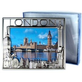 Small Metal Photo Frame (9.0 cm x 7.5 cm, Nickel Effect) - London Multi Scenes, London Collectable Souvenir