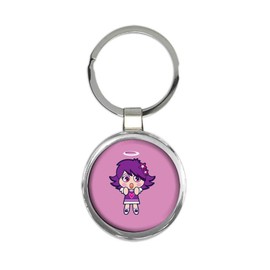 Cartoon Angel : Gift Round Keychain Vintage Retro Religious Cute