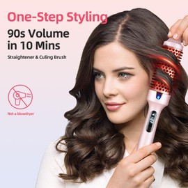 Infrared Thermal Brush, 1.5 Inch Heated Thermal Round Brushes for Blowout Look, 10 Temps, 30s Fast Heating, Dual Voltage (110~240V), Negative Ion Heating Curling lron Brush for Travel, Dry Hair Only