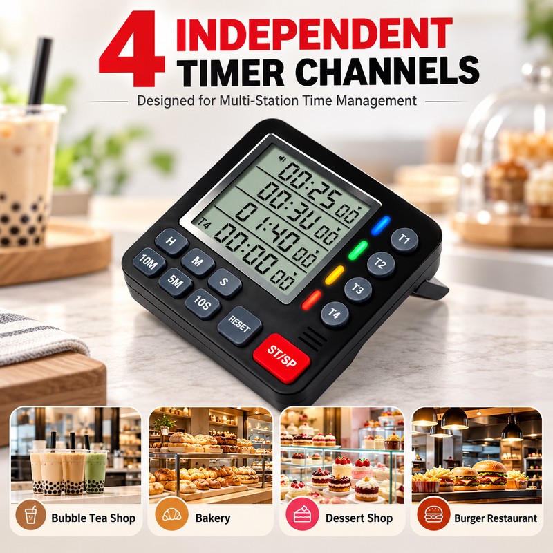 4-Channel Digital Kitchen Timer for Cooking & Study – LCD