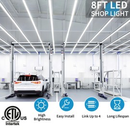 SHOPLED 8FT LED Shop Light - 72W 9360LM 6000K Cool White Ceiling Light Fixtures, T8 LED Tube Lights, 8 Foot Shop Lights for Garage Workshop Warehouse, ETL Listed, 4 Pack