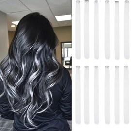 12 Pcs White hair extensions 22 Inch Straight colored hair colorful clip hair in extensions Highlight Party for Kids Girls and Women Gift