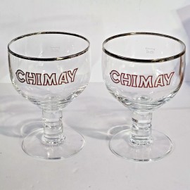 Chimay Lot of 2 Chimay Brewery Stemmed Silver Rimmed Trappist Beer Belgium .25 Liter