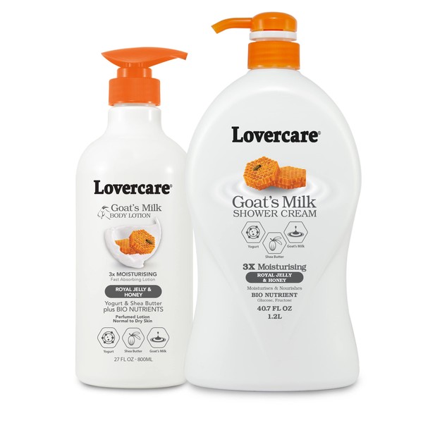 Lover's Care Goat Milk Body Lotion for Dry Skin Royal Jelly & Honey 27.05oz (800ml) - Combo Body Lotion & Body Wash…