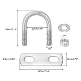 sourcing map Round U-Bolts, 4 Sets 35mm(1.38") Inner Width 60mm Length M8 304 Stainless Steel U Clamp Bolt with Nuts and Plates, for Boat Trailer