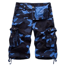 HODZAIW Mens Cargo Shorts Cotton Multi-Pocket Outdoor Camouflage Cargo Shorts Blue Camo 32