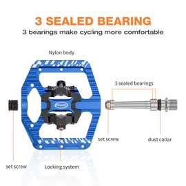 CXWXC Bicycle Pedals, Click and Flat Pedals with 3 Bearings, Aluminium MTB Pedals, 9/16 Inch, Bicycle Pedals for Road Bike, Mountain Bike, City Bike (Blue)