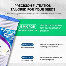 PurePlus 5 Micron 10" x 4.5" Whole House Pleated Sediment Filter for Well Water, 3PACK