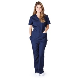 Natural Uniforms Women's Mock Wrap Scrub Set (Navy Blue) (Medium)