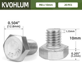 20 PCS M8 x 10mm Hex Head Screw Bolt, External Hex Drive Machine Screw Bolts, Fully Threaded, Stainless Steel 18-8, Plain Finish