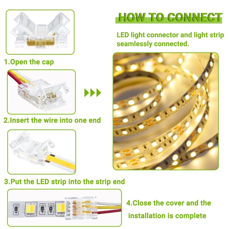 EPLZON 3-Pin 10 mm LED Strip Connector LED Solderless Strip