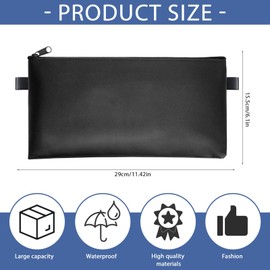 Pack of 4 Wallets, Bank Bags with Zip, PU Document Bag, Purse for Documents, Household, School, Banknotes Storage (Black, 29 x 15.5 cm)