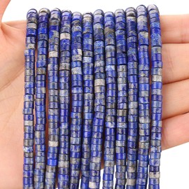 150PCs Natural Lapis Lazuli Spacer Beads, Loose Semi Precious Flat Round Gemstone Heishi Disc Stone Beads for Beading Jewelry Making 4mm*2mm 38cm