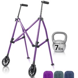 Vive Lightweight Folding Walker for Seniors - Narrow Foldable Rolling Walker for Small Spaces- Compact & Collapsible for Travel - with Wheels, Mobility Support, Portable- Weighs Only 7 Pounds