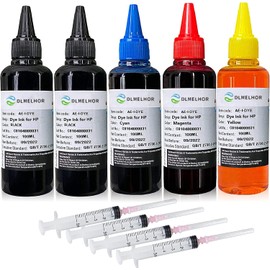 Printer Ink Dye Ink Refill Kit for HP 61 60 62 63 950 902 564 920 901 940 Refillable Inkjet Printer Ink Cartridges (2 Black, 1 Cyan, 1 Magenta, 1 Yellow) 100ML x5 Bottle,with Syringe