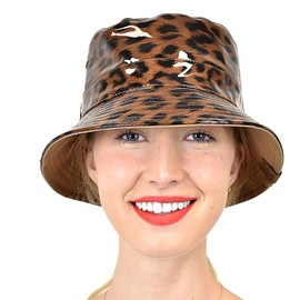 C.C Women's Leopard Print Outdoor Foldable Water Resistant Rain Bucket Hat, Brown
