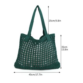 ENBEI - Bolsa de playa para mujer, diseño hueco de punto de ganchillo, elegante para playa, viajes y uso diario, Verde oscuro, L