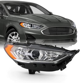Fits 2017-2020 Ford Fusion Sedan w/o LED DRL Model [Halogen Type] Projector Chrome Headlight Passenger Right Side
