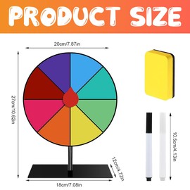 WDKXCN Wheel of Fortune for Spinning, 20 cm, 8 Colours, Wheel of Fortune for DIY, Lucky Wheel with Dry Wipe Marker and Eraser, Wheel of Fortune Buy for Word Games, Carnival Party