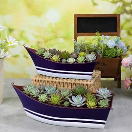 Afarnook 2 Pcs Metal Boat Planters - Garden Boat Planters Nautical Metal Flower Tubs for Herbs, Succulents, Potted Plants, or Wedding Birthday Party Tabletop Decor