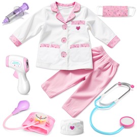 Lehoo Castle Doctor Costume for Kids, Doctor Dress Up and Play Set 8 PCS with Stethoscope for Role Play Career Day, Pretend Play Costume Kit for Toddlers 4-6