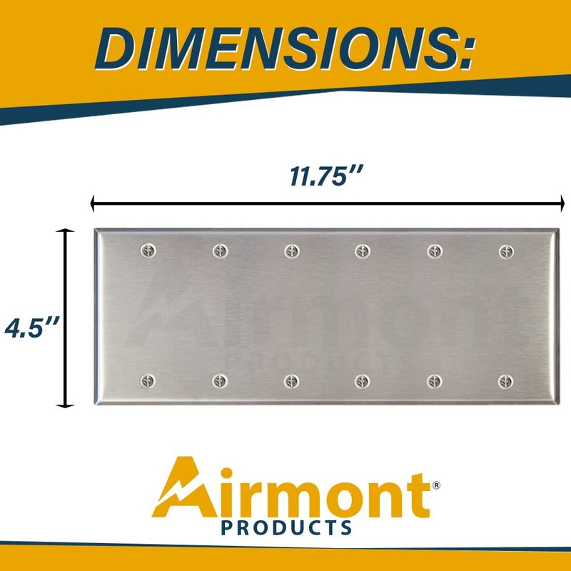 Airmont Products Stainless Steel Blank Wall Plates, 6 Gang Standard