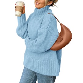 PRETTYGARDEN Women's 2025 Fall Oversized Sweaters Turtleneck Casual Long Sleeve Chunky Knit Pullover Tops Winter Clothes (Light Blue,Medium)