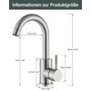 Hbronzeshower Bathroom Tap, 360° Swivel, Single-Lever Basin Mixer Tap (Brushed)