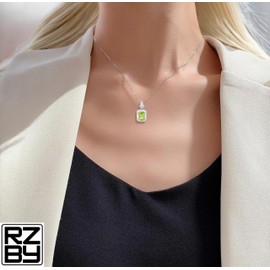 Peridot Natural Gemstone Necklace, Emerald Cut 1.7 Carat Solitaire, 925 Sterling Silver, August Birthstone, Velvet Gift Box included