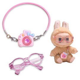 Accessory for 17 cm La-bu Plush, Cuddly Toy Clothing Outfit Only Clothing Accessory for 17 cm La-bu Mini Pink Camera + Glasses with Transparent Pink Frame (M3)