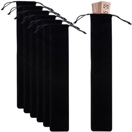 Beebeecraft 8Pcs Folding Fan Pouch 13.8x2.4 Inch Flocking Hand Fan Storage Drawstring Bag Black Thin Rectangle for Gift Package Dust Bag