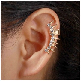 Inilbran Boho Spike Clip Cuff Earrings Vintage Crystal Wrap Hoop Earrings Gold Rivet Cartilage Earrings No Piercing Clip Earrings Jewelry for Women and Girls