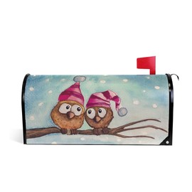 ALAZA Winter Snow Owl Birds On Christmas Magnetic Mailbox Cover Standard Size for Garden Yard Outdoor Decorations-18 x 20.8"