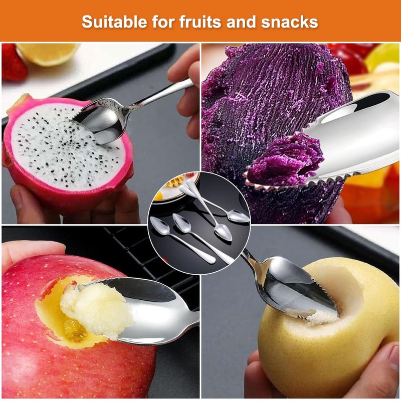 8 Pieces Stainless Steel Fruit Spoons, Grapefruit Spoon with Serrated