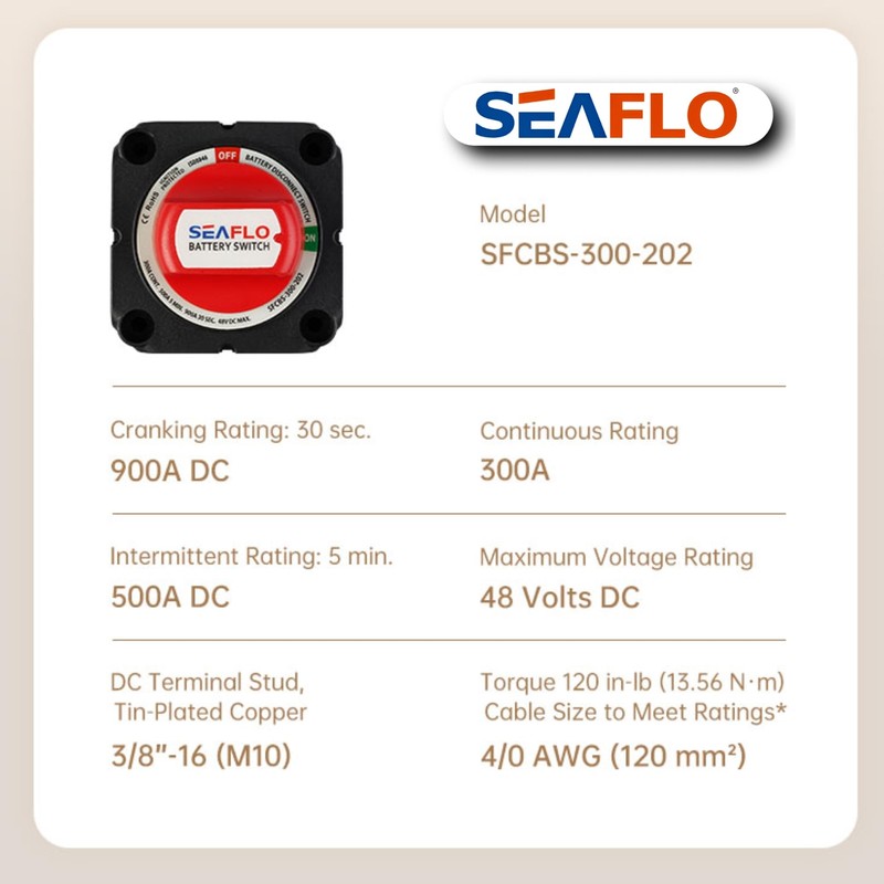 SEAFLO 12V/24V/48V Battery Disconnect Switch Isolator Switch for Marine, Boat,
