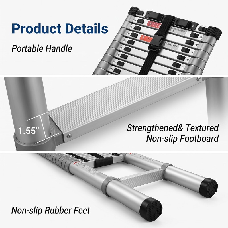 Telescoping Ladder 14 FT, Aluminum Lightweight Extension Ladder Up to
